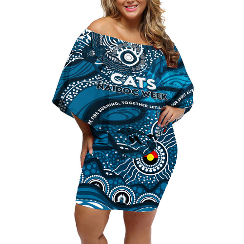 Custom NAIDOC Week 2024 Blues Off Shoulder Short Dress Aboriginal Animals Keep The Fire Burning