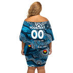 Custom NAIDOC Week 2024 Blues Off Shoulder Short Dress Aboriginal Animals Keep The Fire Burning