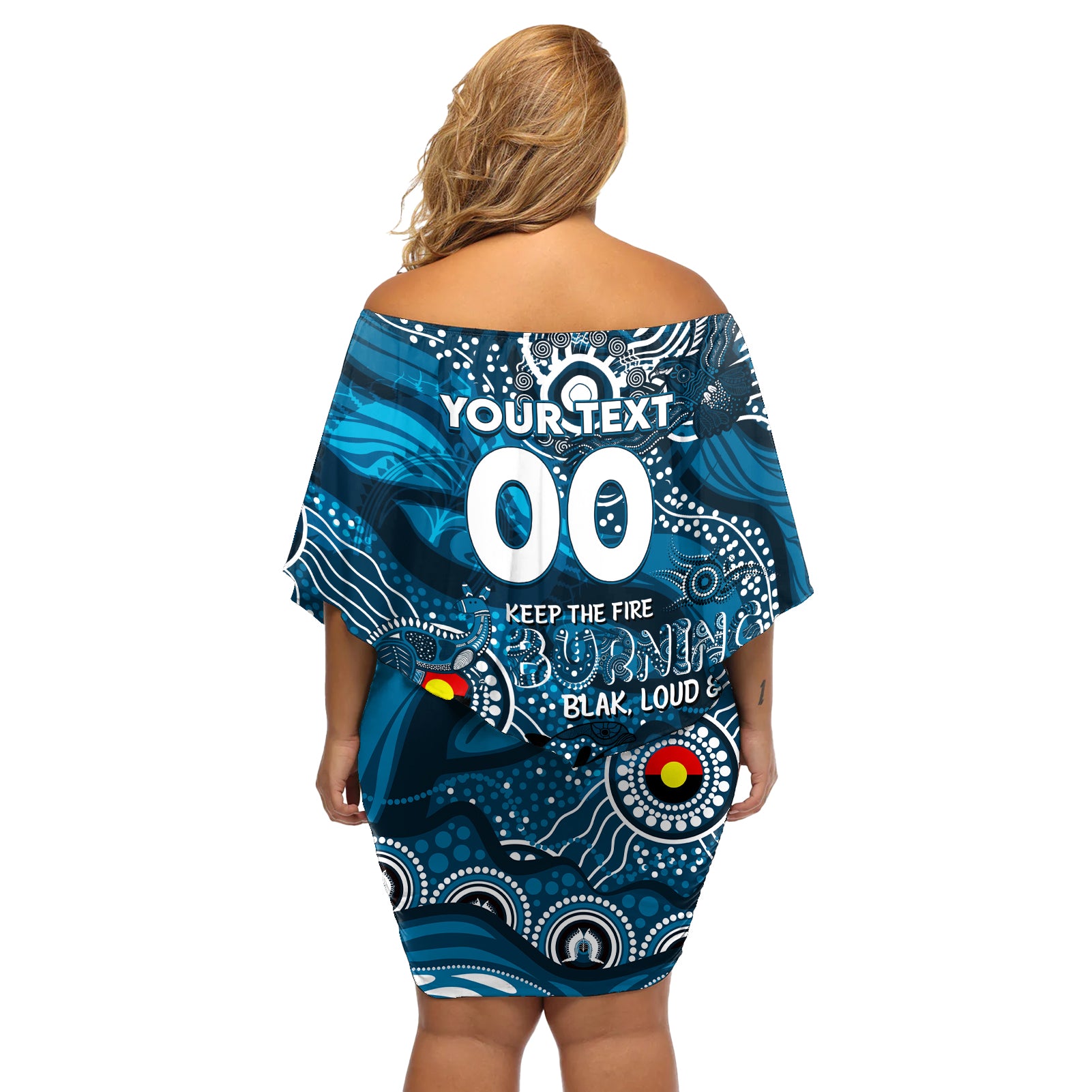 Custom NAIDOC Week 2024 Blues Off Shoulder Short Dress Aboriginal Animals Keep The Fire Burning