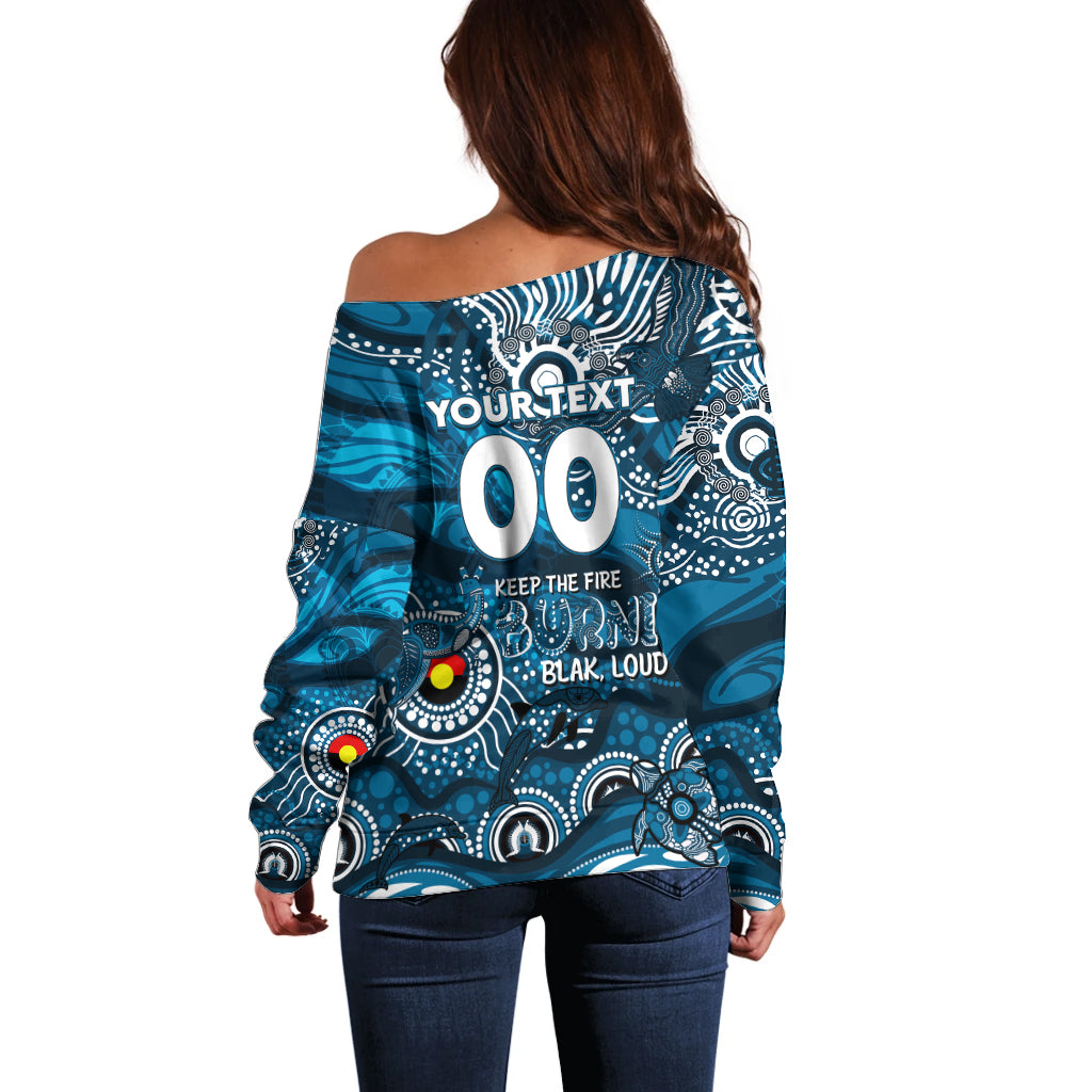 Custom NAIDOC Week 2024 Blues Off Shoulder Sweater Aboriginal Animals Keep The Fire Burning