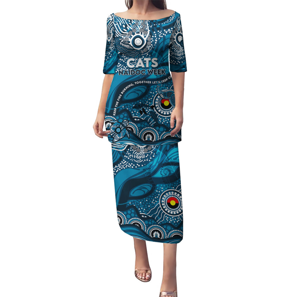 Custom NAIDOC Week 2024 Blues Puletasi Aboriginal Animals Keep The Fire Burning