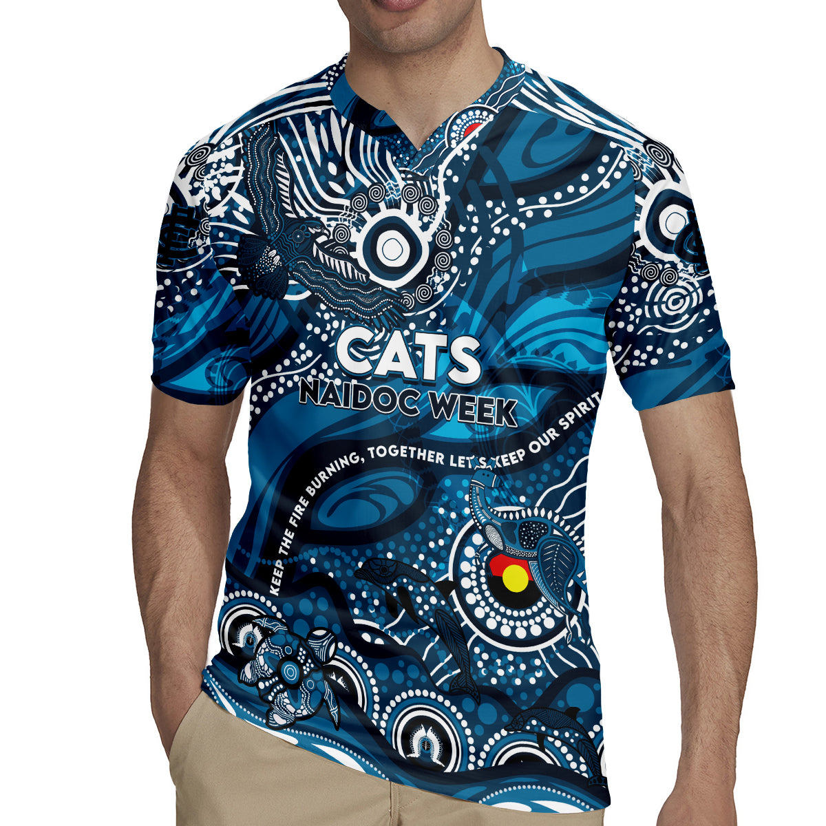 Custom NAIDOC Week 2024 Blues Rugby Jersey Aboriginal Animals Keep The Fire Burning