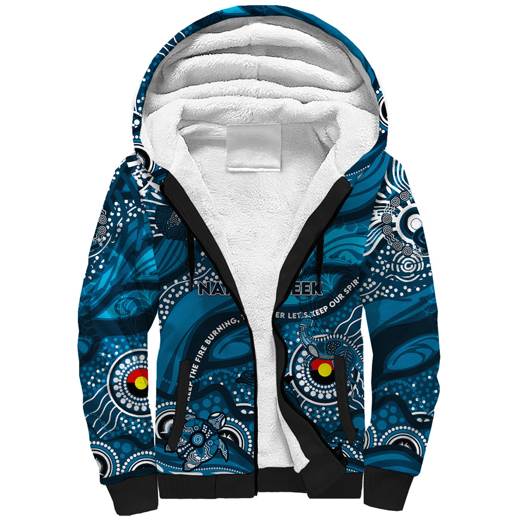 Custom NAIDOC Week 2024 Blues Sherpa Hoodie Aboriginal Animals Keep The Fire Burning