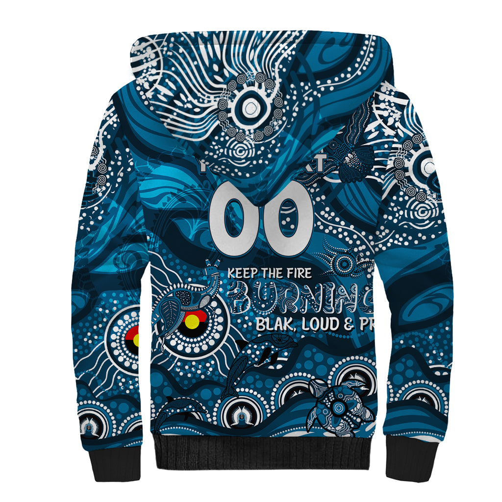 Custom NAIDOC Week 2024 Blues Sherpa Hoodie Aboriginal Animals Keep The Fire Burning
