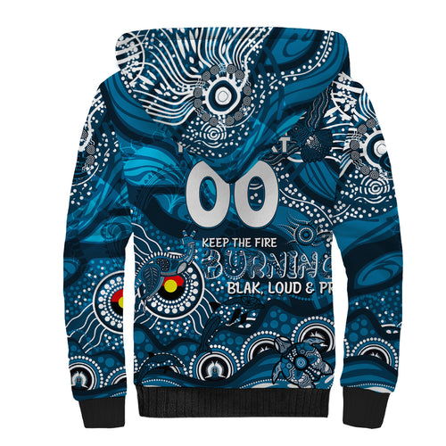 Custom NAIDOC Week 2024 Blues Sherpa Hoodie Aboriginal Animals Keep The Fire Burning