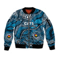 Custom NAIDOC Week 2024 Blues Sleeve Zip Bomber Jacket Aboriginal Animals Keep The Fire Burning