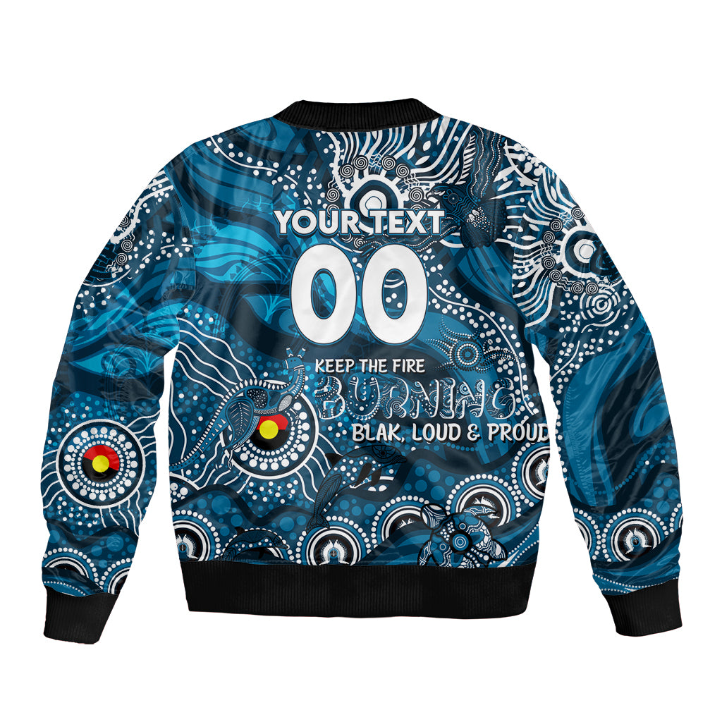 Custom NAIDOC Week 2024 Blues Sleeve Zip Bomber Jacket Aboriginal Animals Keep The Fire Burning