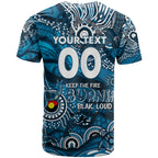 Custom NAIDOC Week 2024 Blues T Shirt Aboriginal Animals Keep The Fire Burning