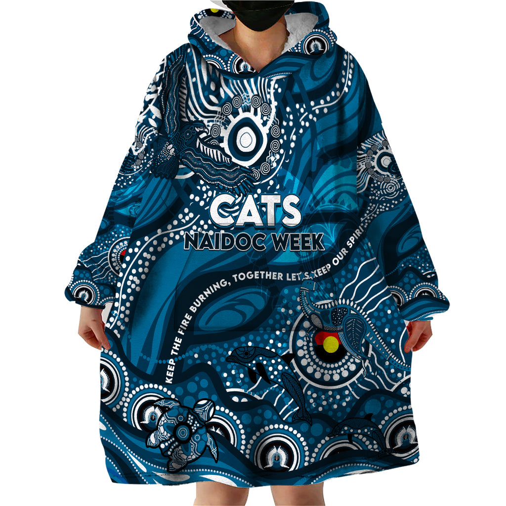 Custom NAIDOC Week 2024 Blues Wearable Blanket Hoodie Aboriginal Animals Keep The Fire Burning