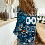 Custom NAIDOC Week 2024 Blues Women Casual Shirt Aboriginal Animals Keep The Fire Burning