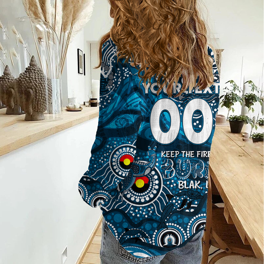 Custom NAIDOC Week 2024 Blues Women Casual Shirt Aboriginal Animals Keep The Fire Burning