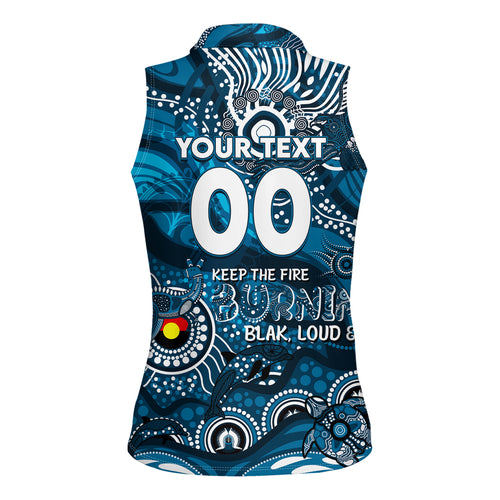 Custom NAIDOC Week 2024 Blues Women Sleeveless Polo Shirt Aboriginal Animals Keep The Fire Burning
