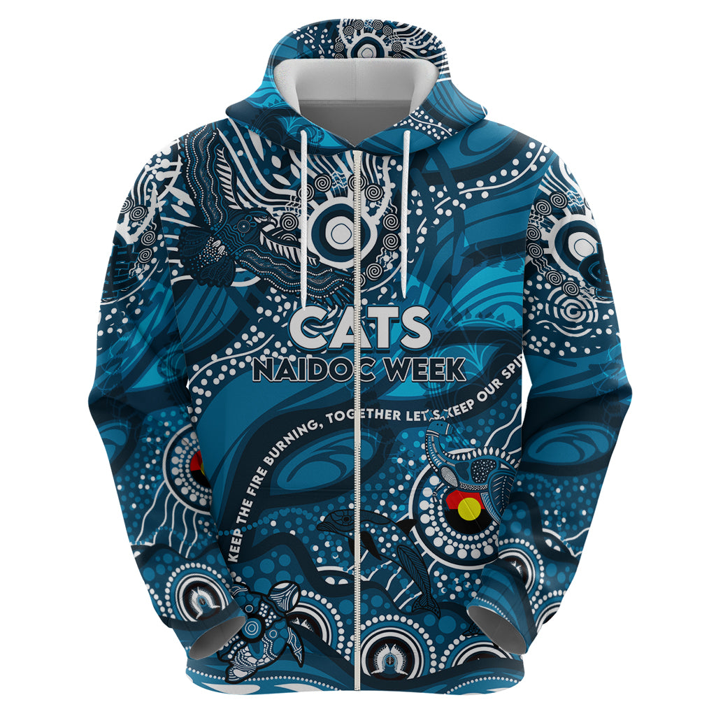 Custom NAIDOC Week 2024 Blues Zip Hoodie Aboriginal Animals Keep The Fire Burning