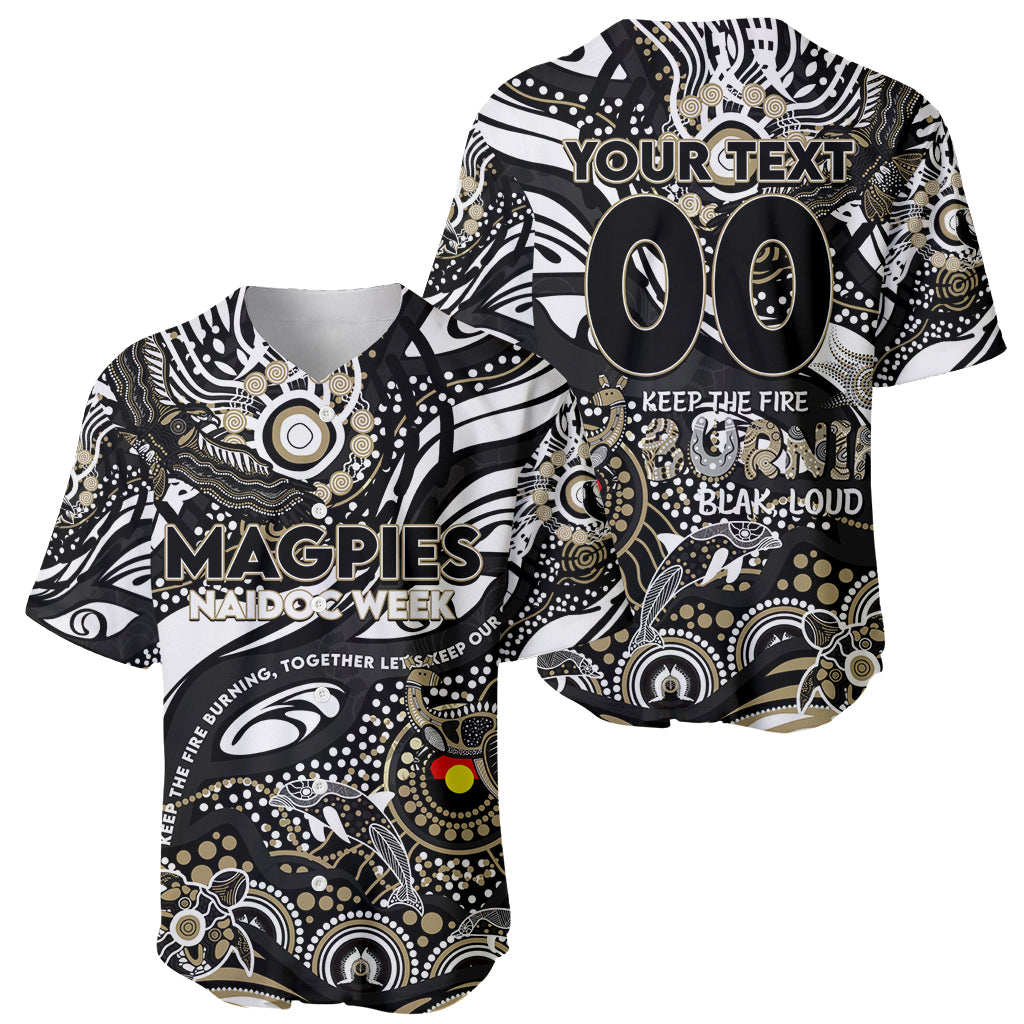 Custom NAIDOC Week 2024 Magpies Baseball Jersey Aboriginal Animals Keep The Fire Burning