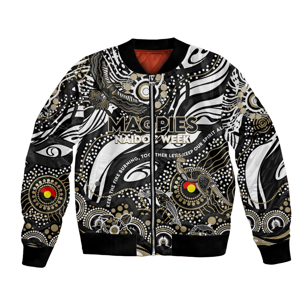 Custom NAIDOC Week 2024 Magpies Bomber Jacket Aboriginal Animals Keep The Fire Burning