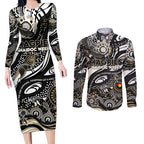 Custom NAIDOC Week 2024 Magpies Couples Matching Long Sleeve Bodycon Dress and Long Sleeve Button Shirt Aboriginal Animals Keep The Fire Burning