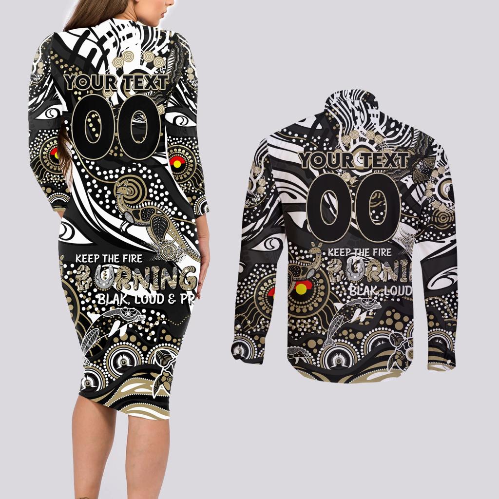 Custom NAIDOC Week 2024 Magpies Couples Matching Long Sleeve Bodycon Dress and Long Sleeve Button Shirt Aboriginal Animals Keep The Fire Burning