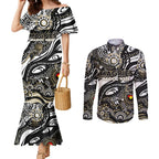Custom NAIDOC Week 2024 Magpies Couples Matching Mermaid Dress and Long Sleeve Button Shirt Aboriginal Animals Keep The Fire Burning