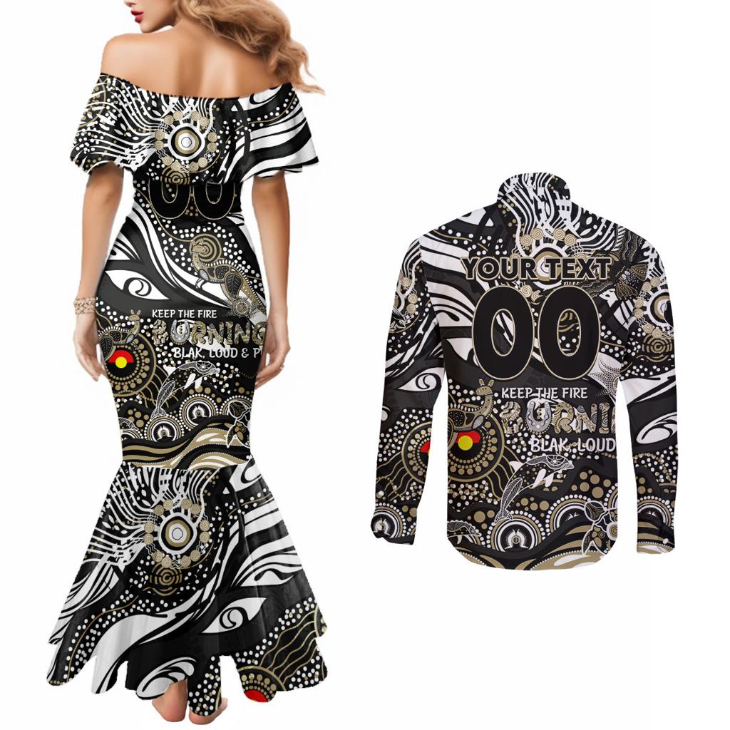 Custom NAIDOC Week 2024 Magpies Couples Matching Mermaid Dress and Long Sleeve Button Shirt Aboriginal Animals Keep The Fire Burning