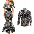 Custom NAIDOC Week 2024 Magpies Couples Matching Mermaid Dress and Long Sleeve Button Shirt Aboriginal Animals Keep The Fire Burning