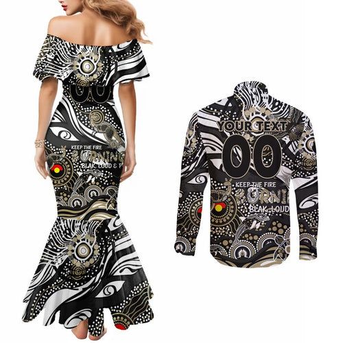 Custom NAIDOC Week 2024 Magpies Couples Matching Mermaid Dress and Long Sleeve Button Shirt Aboriginal Animals Keep The Fire Burning