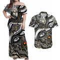 Custom NAIDOC Week 2024 Magpies Couples Matching Off Shoulder Maxi Dress and Hawaiian Shirt Aboriginal Animals Keep The Fire Burning