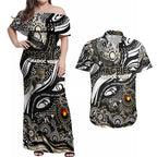 Custom NAIDOC Week 2024 Magpies Couples Matching Off Shoulder Maxi Dress and Hawaiian Shirt Aboriginal Animals Keep The Fire Burning