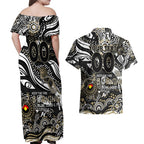 Custom NAIDOC Week 2024 Magpies Couples Matching Off Shoulder Maxi Dress and Hawaiian Shirt Aboriginal Animals Keep The Fire Burning