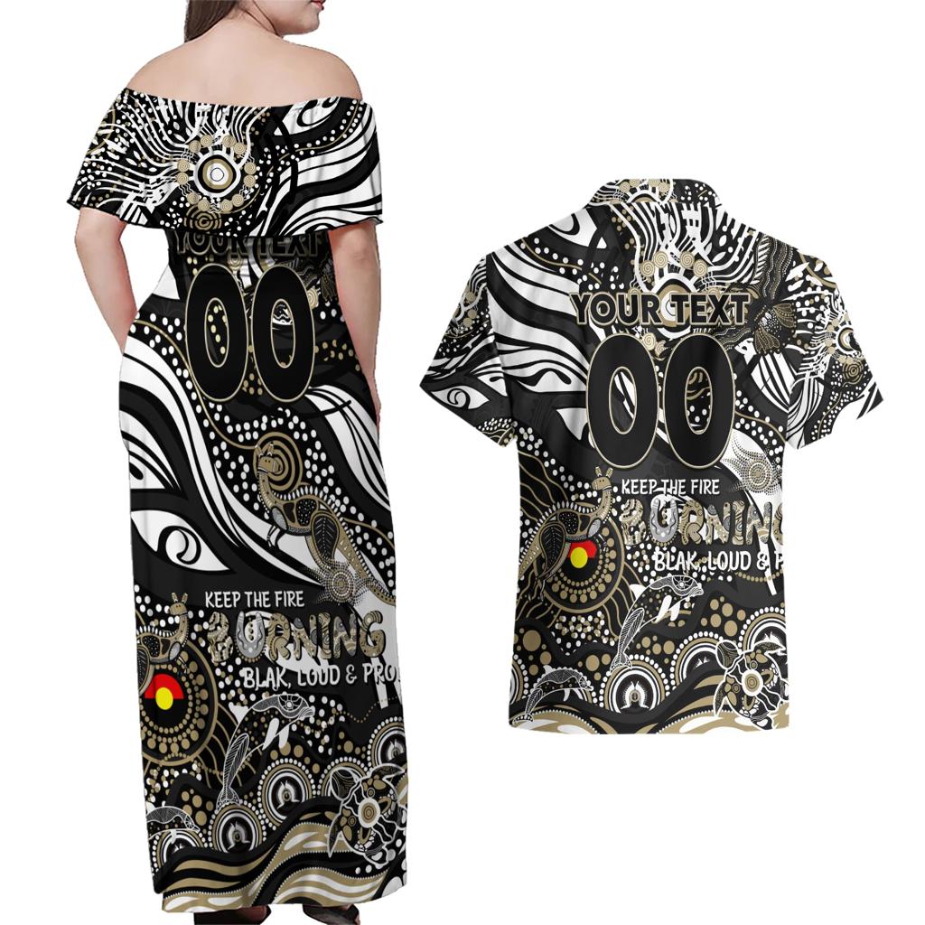 Custom NAIDOC Week 2024 Magpies Couples Matching Off Shoulder Maxi Dress and Hawaiian Shirt Aboriginal Animals Keep The Fire Burning