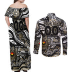 Custom NAIDOC Week 2024 Magpies Couples Matching Off Shoulder Maxi Dress and Long Sleeve Button Shirt Aboriginal Animals Keep The Fire Burning