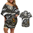 Custom NAIDOC Week 2024 Magpies Couples Matching Off Shoulder Short Dress and Hawaiian Shirt Aboriginal Animals Keep The Fire Burning
