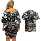 Custom NAIDOC Week 2024 Magpies Couples Matching Off Shoulder Short Dress and Hawaiian Shirt Aboriginal Animals Keep The Fire Burning