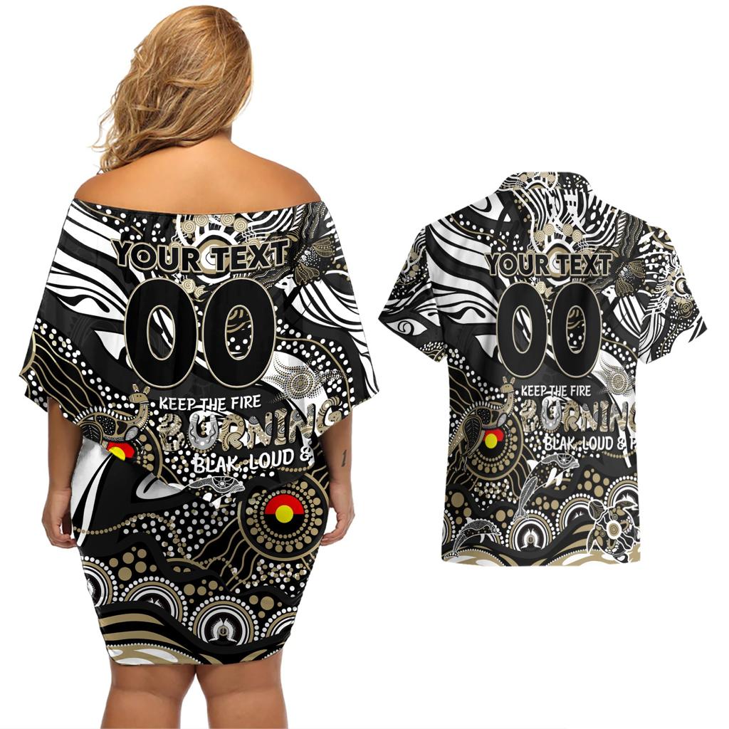Custom NAIDOC Week 2024 Magpies Couples Matching Off Shoulder Short Dress and Hawaiian Shirt Aboriginal Animals Keep The Fire Burning