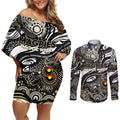 Custom NAIDOC Week 2024 Magpies Couples Matching Off Shoulder Short Dress and Long Sleeve Button Shirt Aboriginal Animals Keep The Fire Burning