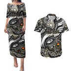 Custom NAIDOC Week 2024 Magpies Couples Matching Puletasi and Hawaiian Shirt Aboriginal Animals Keep The Fire Burning