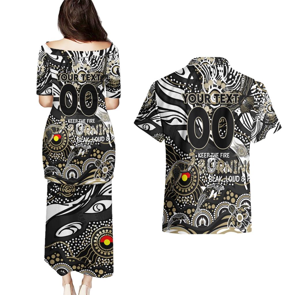 Custom NAIDOC Week 2024 Magpies Couples Matching Puletasi and Hawaiian Shirt Aboriginal Animals Keep The Fire Burning