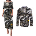 Custom NAIDOC Week 2024 Magpies Couples Matching Puletasi and Long Sleeve Button Shirt Aboriginal Animals Keep The Fire Burning