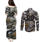 Custom NAIDOC Week 2024 Magpies Couples Matching Puletasi and Long Sleeve Button Shirt Aboriginal Animals Keep The Fire Burning