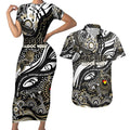 Custom NAIDOC Week 2024 Magpies Couples Matching Short Sleeve Bodycon Dress and Hawaiian Shirt Aboriginal Animals Keep The Fire Burning