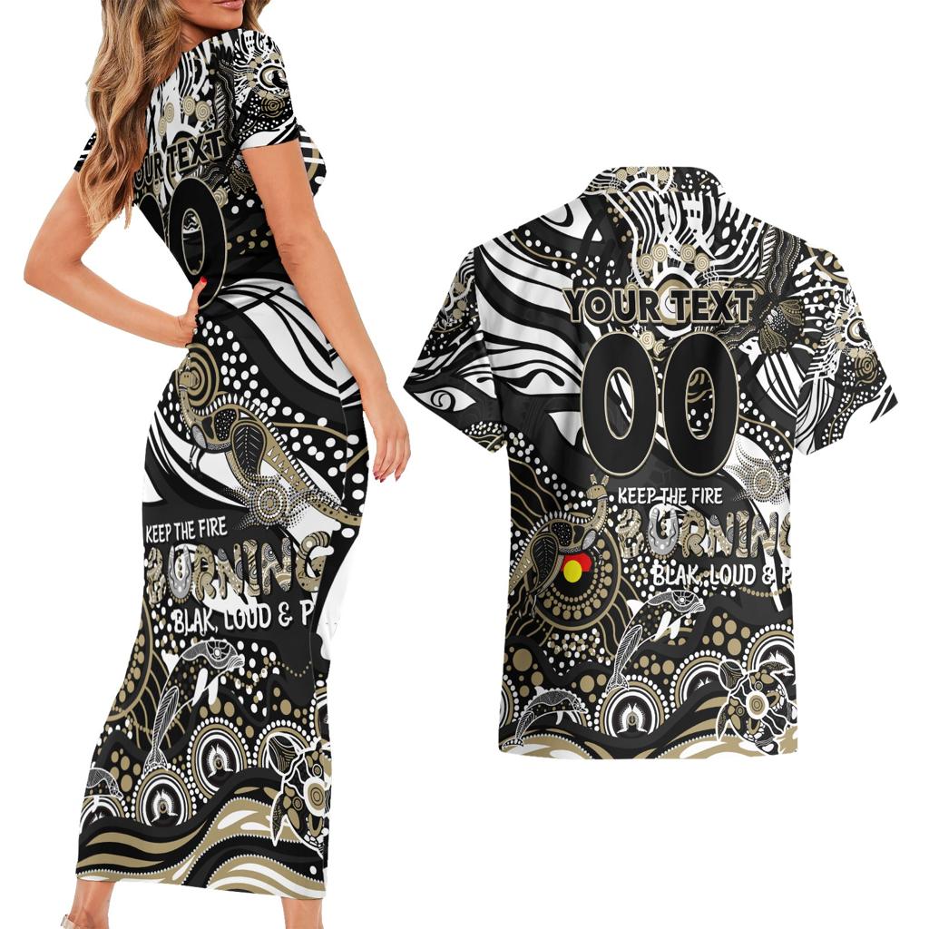 Custom NAIDOC Week 2024 Magpies Couples Matching Short Sleeve Bodycon Dress and Hawaiian Shirt Aboriginal Animals Keep The Fire Burning