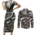 Custom NAIDOC Week 2024 Magpies Couples Matching Short Sleeve Bodycon Dress and Long Sleeve Button Shirt Aboriginal Animals Keep The Fire Burning