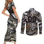 Custom NAIDOC Week 2024 Magpies Couples Matching Short Sleeve Bodycon Dress and Long Sleeve Button Shirt Aboriginal Animals Keep The Fire Burning
