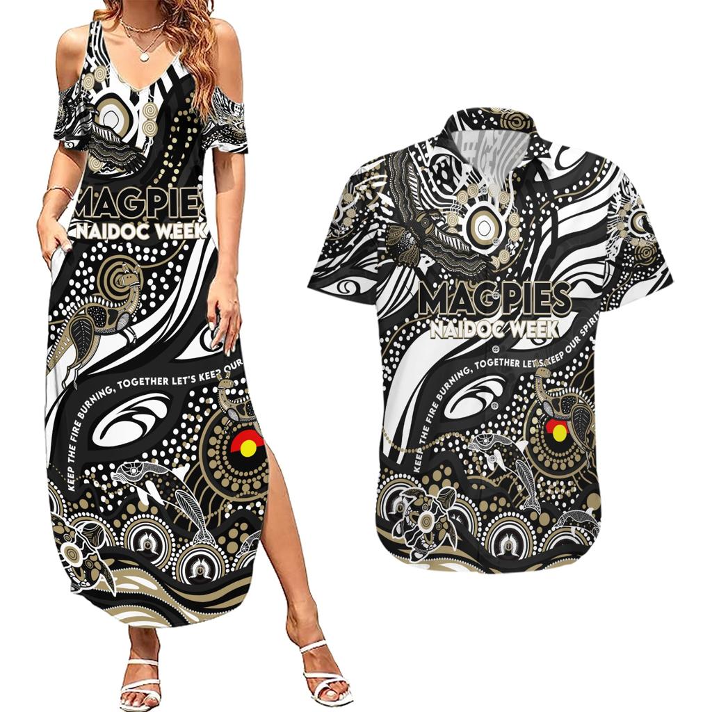 Custom NAIDOC Week 2024 Magpies Couples Matching Summer Maxi Dress and Hawaiian Shirt Aboriginal Animals Keep The Fire Burning