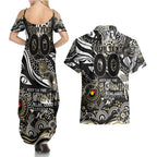Custom NAIDOC Week 2024 Magpies Couples Matching Summer Maxi Dress and Hawaiian Shirt Aboriginal Animals Keep The Fire Burning