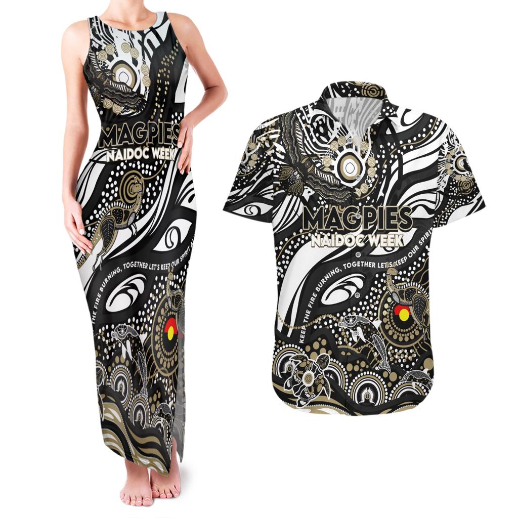 Custom NAIDOC Week 2024 Magpies Couples Matching Tank Maxi Dress and Hawaiian Shirt Aboriginal Animals Keep The Fire Burning