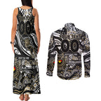 Custom NAIDOC Week 2024 Magpies Couples Matching Tank Maxi Dress and Long Sleeve Button Shirt Aboriginal Animals Keep The Fire Burning