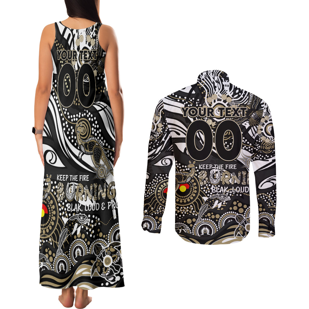 Custom NAIDOC Week 2024 Magpies Couples Matching Tank Maxi Dress and Long Sleeve Button Shirt Aboriginal Animals Keep The Fire Burning