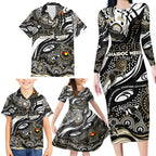 Custom NAIDOC Week 2024 Magpies Family Matching Long Sleeve Bodycon Dress and Hawaiian Shirt Aboriginal Animals Keep The Fire Burning