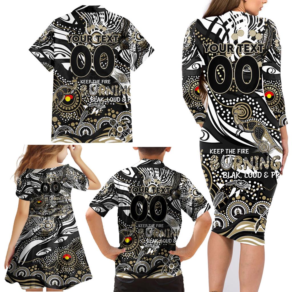 Custom NAIDOC Week 2024 Magpies Family Matching Long Sleeve Bodycon Dress and Hawaiian Shirt Aboriginal Animals Keep The Fire Burning