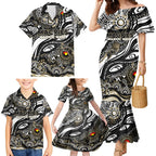 Custom NAIDOC Week 2024 Magpies Family Matching Mermaid Dress and Hawaiian Shirt Aboriginal Animals Keep The Fire Burning